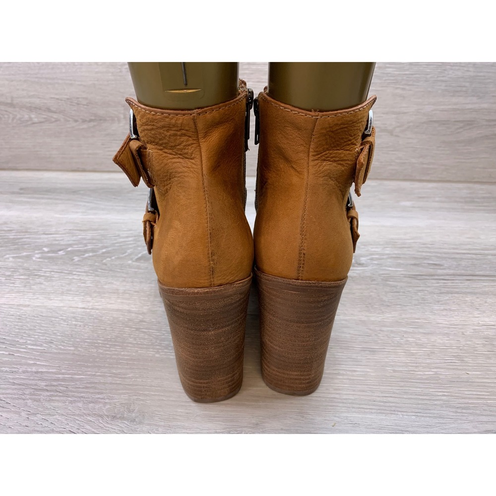 Steve Madden Women's Tan Leather Double Buckle Ankle Boots Block Heel 8.5 Shoes - Picture 4 of 11